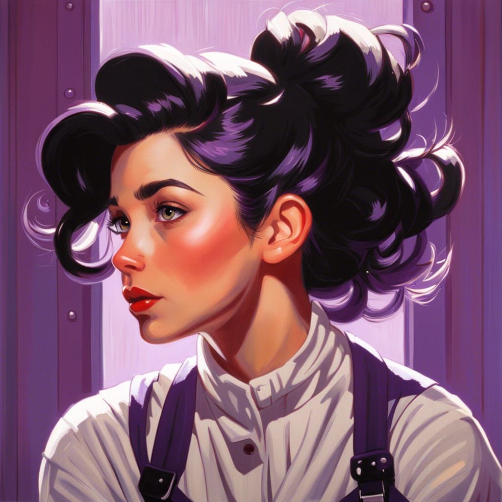 Woman with Ghosts Portrait in Animation Style