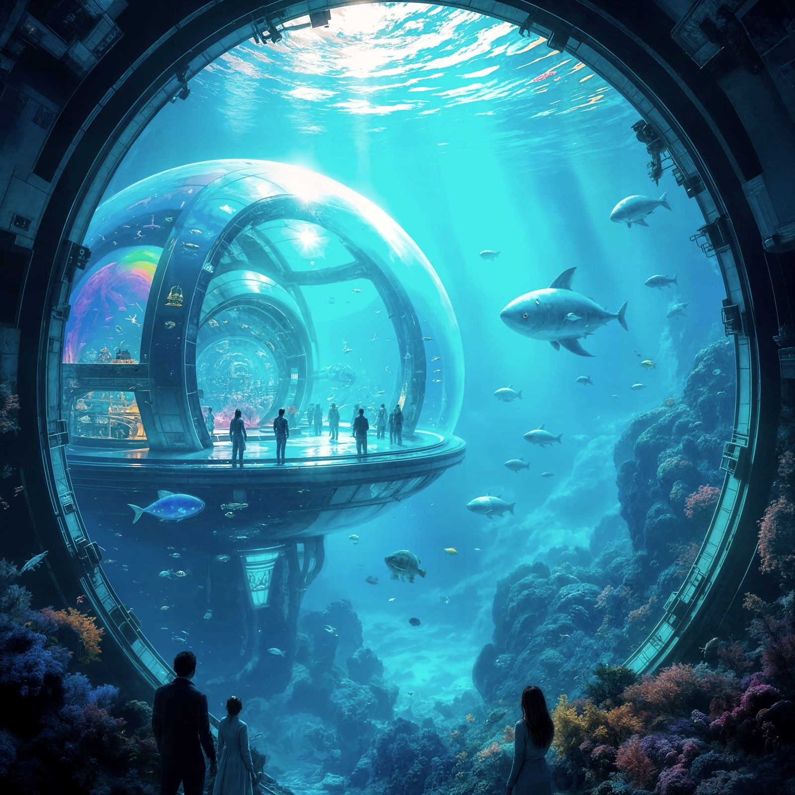 Underwater City in Glass Dome: Surreal Digital Art