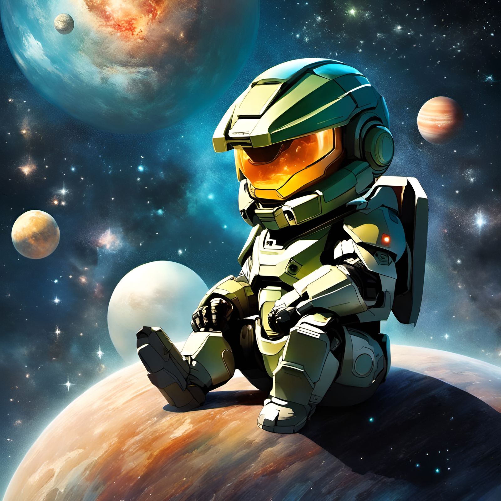 Adorable Chibi Master Chief Among the Stars