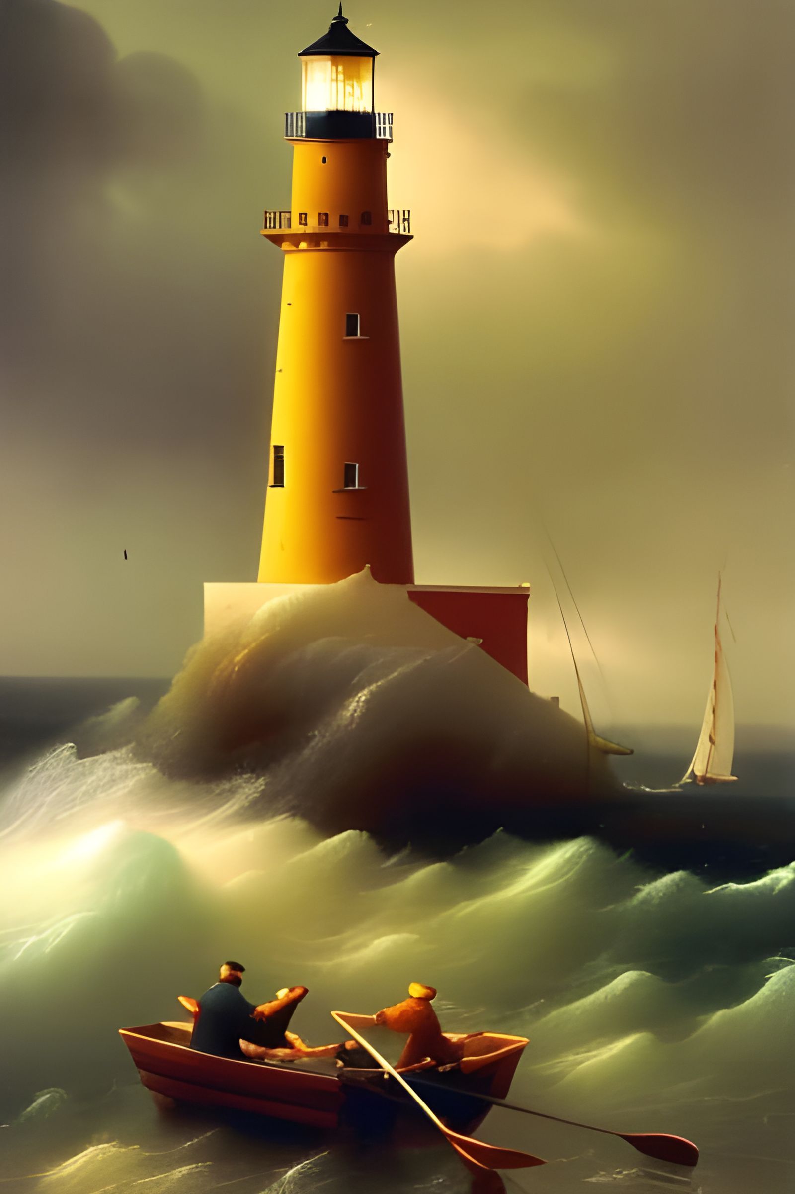 Stormy Sea Lighthouse in the Style of Oil Painting