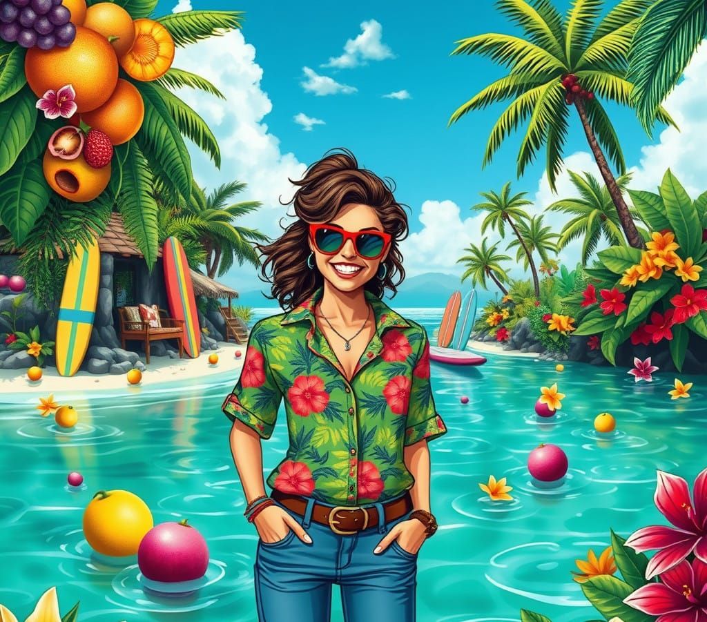 Tropical Island Getaway in Whimsical Illustration Style