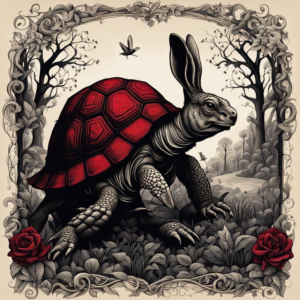 Tortoise and Hare Fairy Tale in Gothic Style