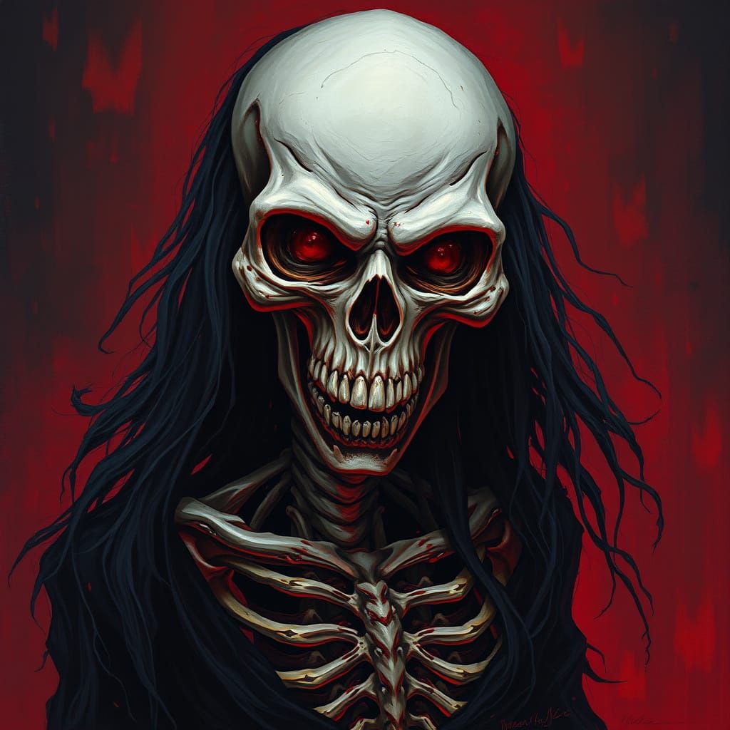 Skeletal Horror Woman in Dark, Gothic Landscape