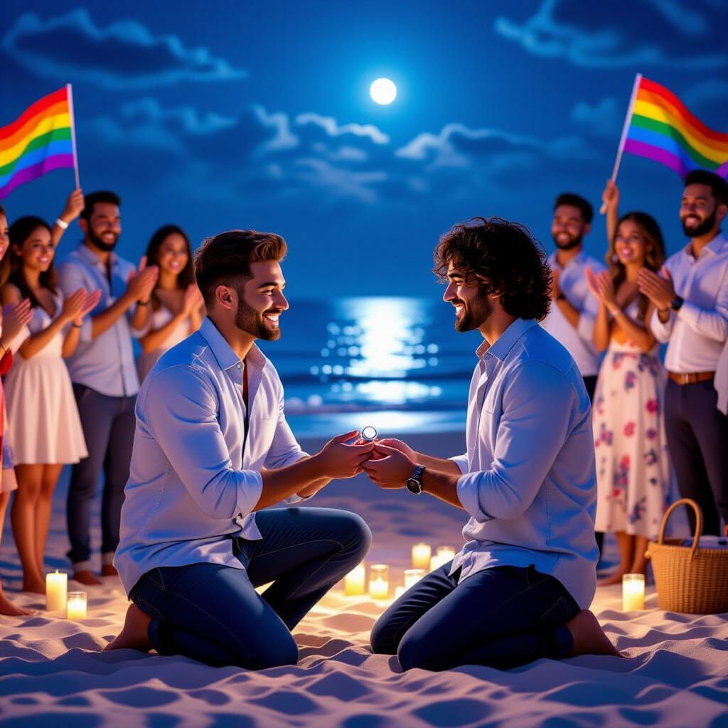 Emotional Beach Proposal Under Moonlight