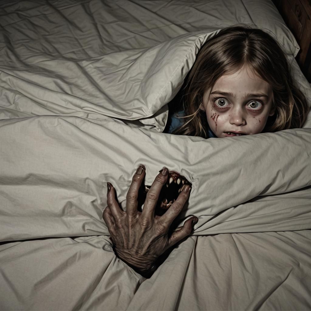A Terrifying Monster Peers from Under the Girl's Bed