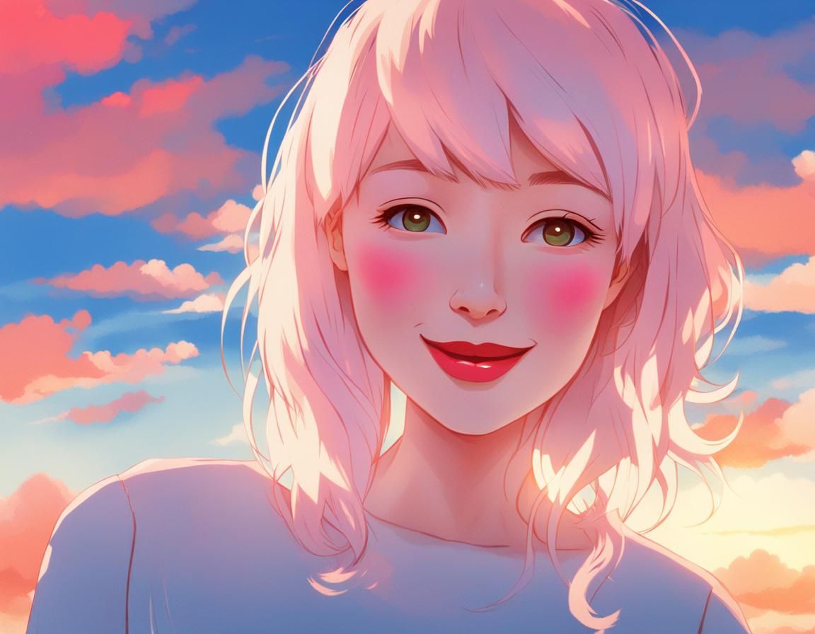 Anime Portrait with Red Lipstick in Studio Trigger Style