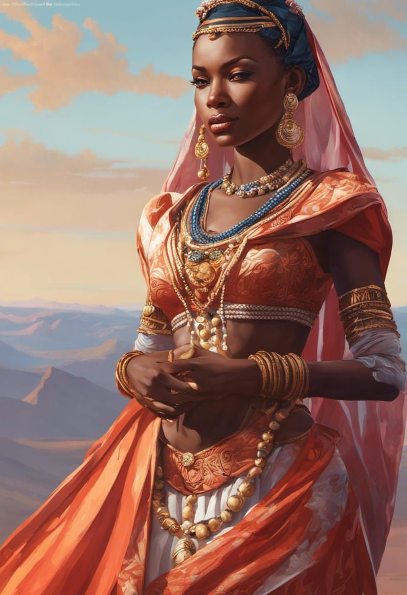 Namibian Bride Portrait in Detailed Comic Art Style