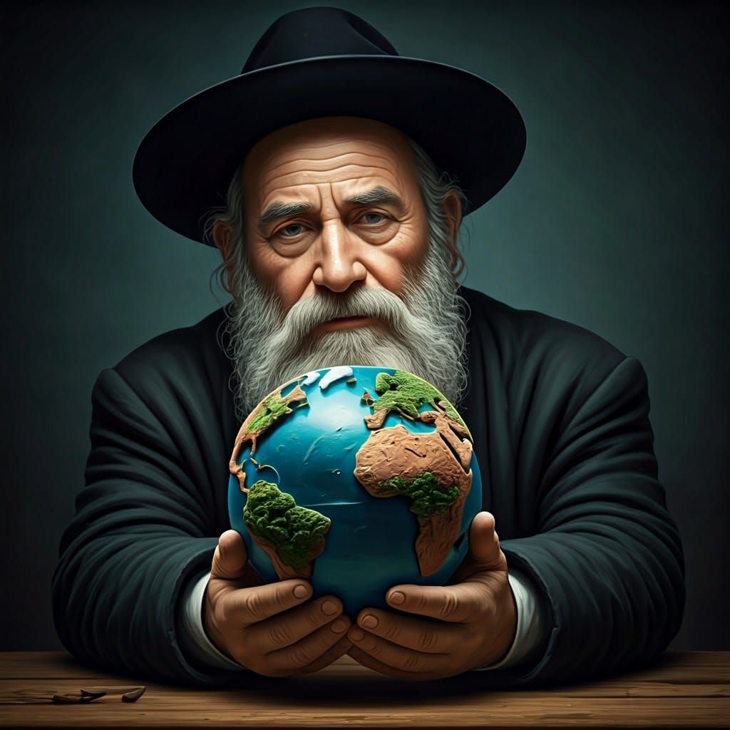 Hasidic Artist with Exaggerated Globe: Fantasy Art