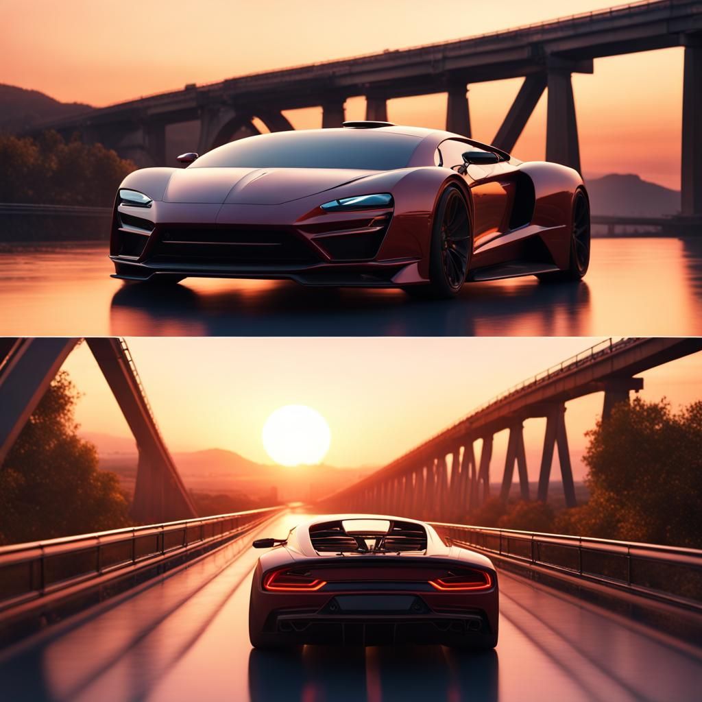 Supercar Sunset: Detailed Matte Painting