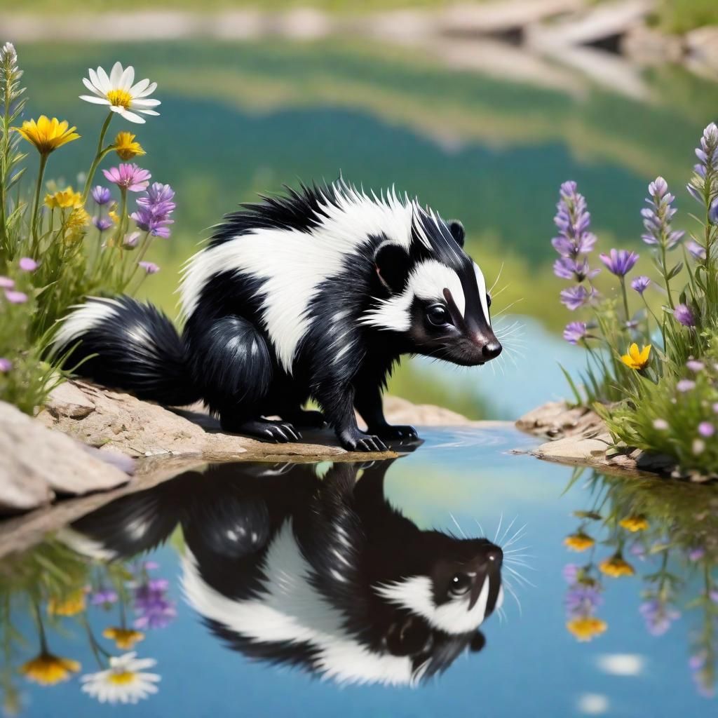 Chibi Skunk and Lake Reflection