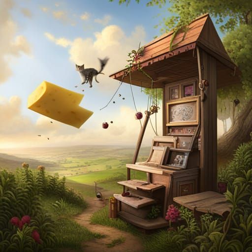 "A cat in a hat, swinging a bat while chasing a little rat."
Your subject matter + breathtaking intricate details, reali...