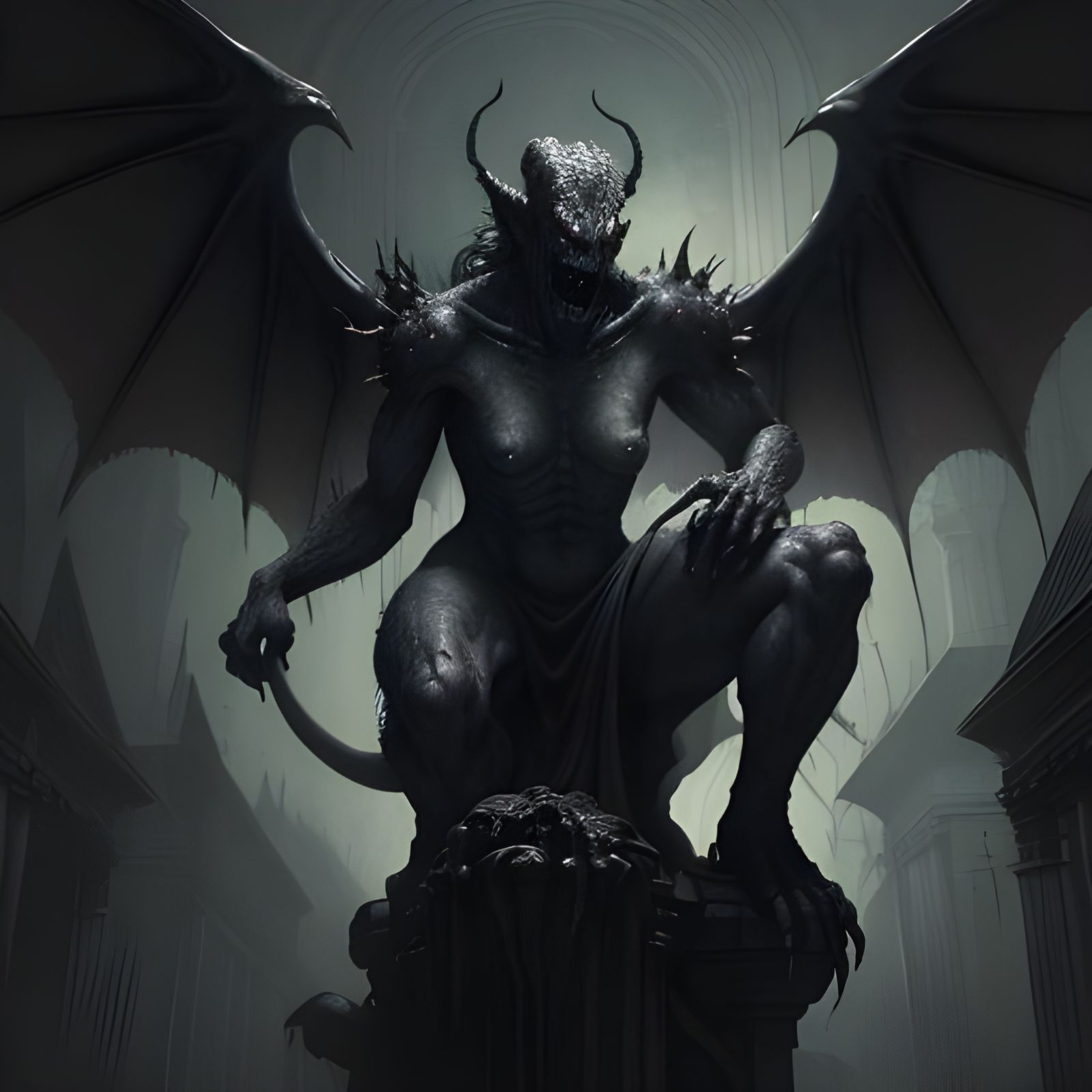 Gargoyle of Dark Magic in Gothic Horror Style