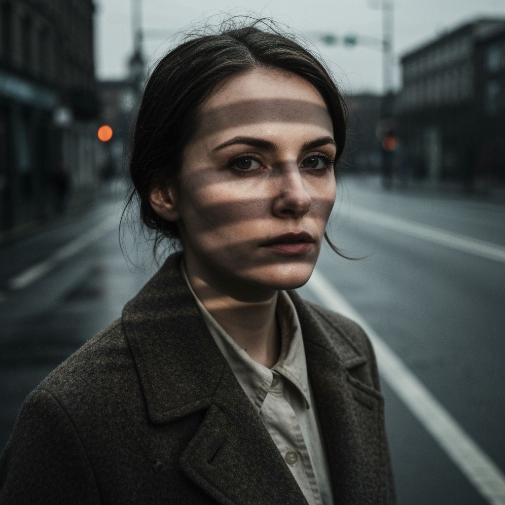 Gritty Portrait of Woman in Rainy City Street