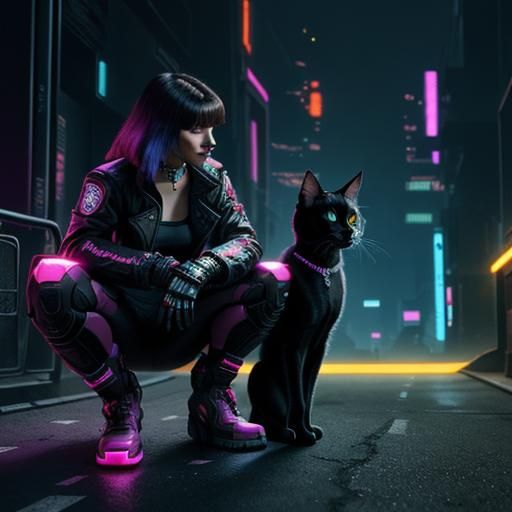 Cyberpunk Cats in Neon Cityscape