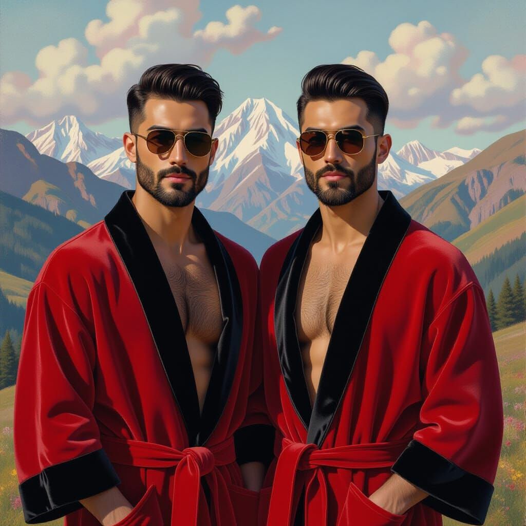 Impressionist Men in Velvet Robes Landscape