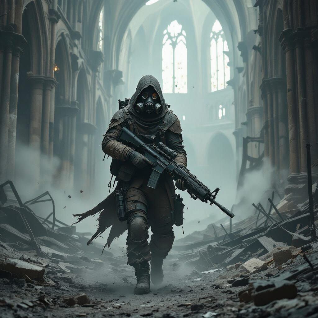 Stalker Emerges from Gothic Ruins in Dystopian Style