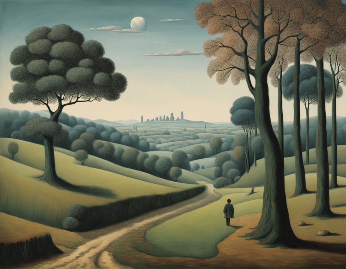 Surrealistic Walk in a Dreamlike Landscape