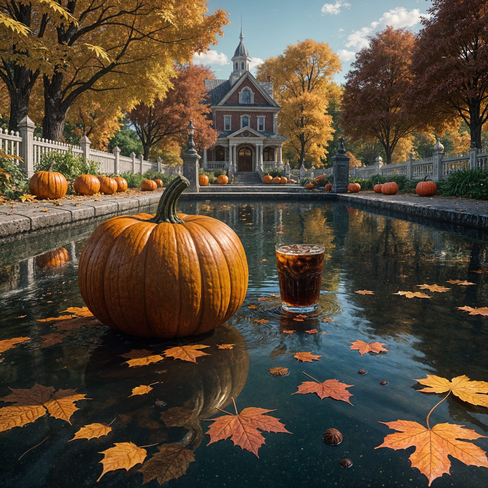 Autumn Park Blood Latte: Detailed Matte Painting
