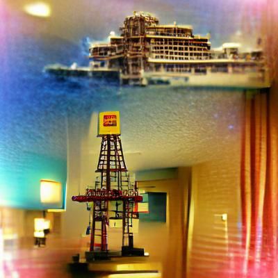 Oil Rig at Night in Super 8 Style