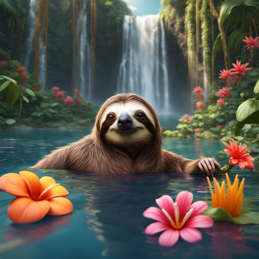 Sloth in Tropical Paradise: Fantasy Concept Art
