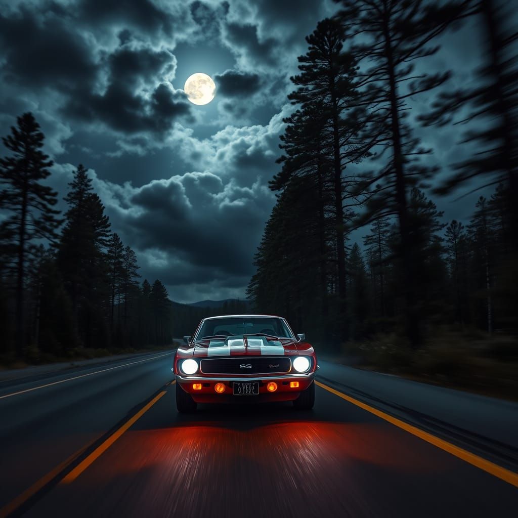 Ethereal Nighttime Road in Cyberpunk Style