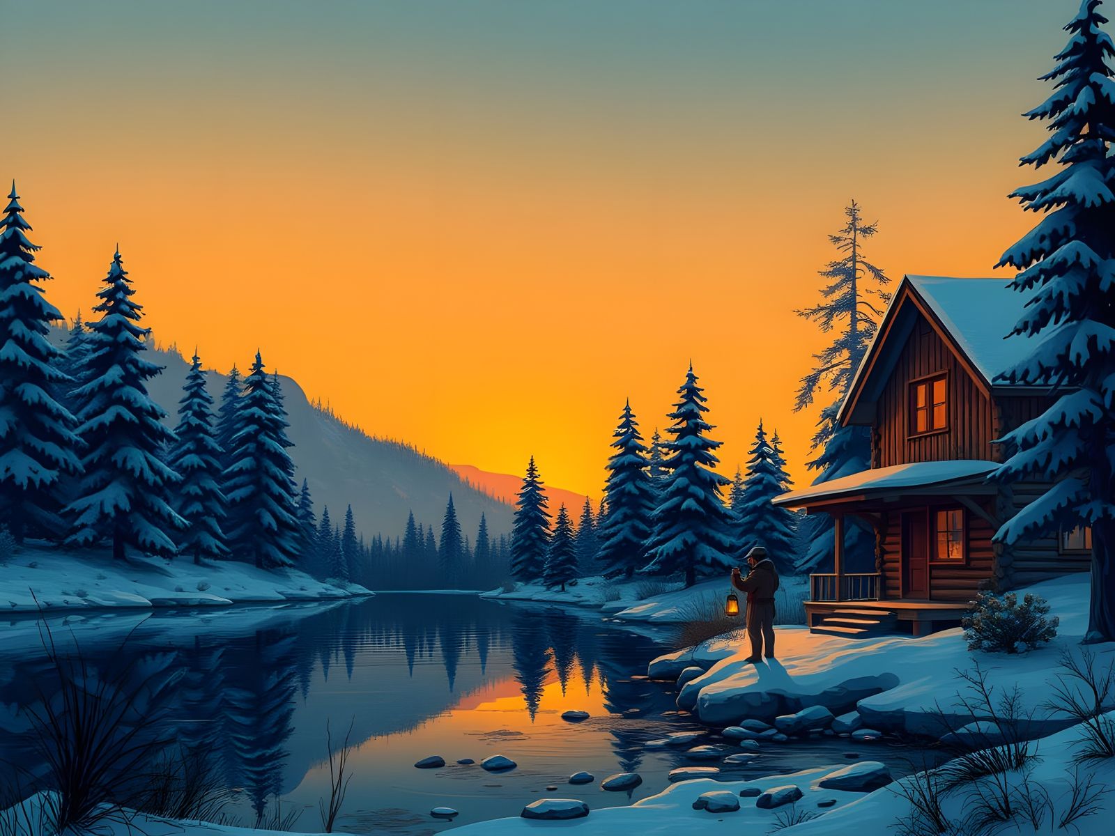 Winter Sunset on the Lake