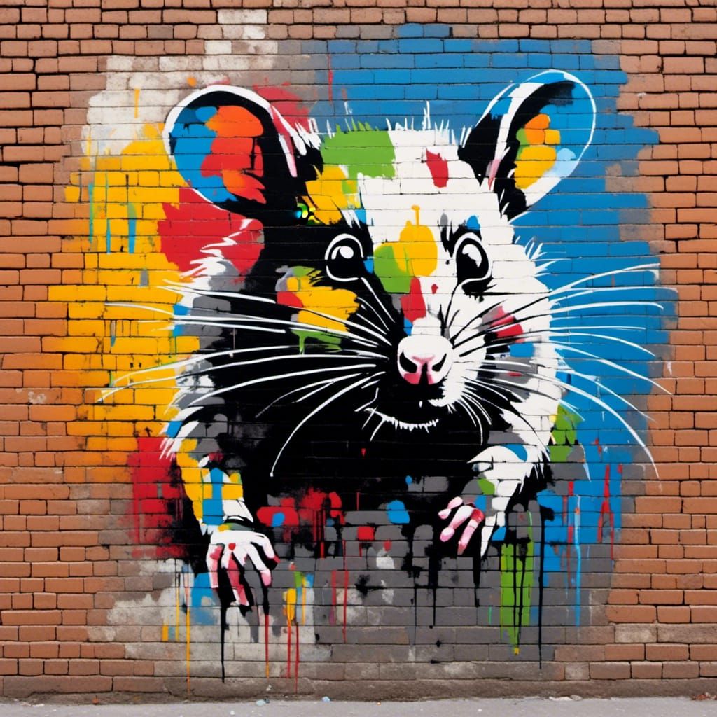 Optical Illusion Rat Graffiti, Neo-Expressionism Style