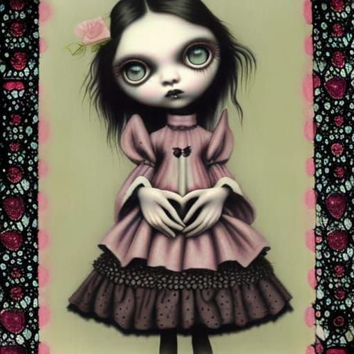 Gothic Girl Holding Heart: Surreal Digital Portrait