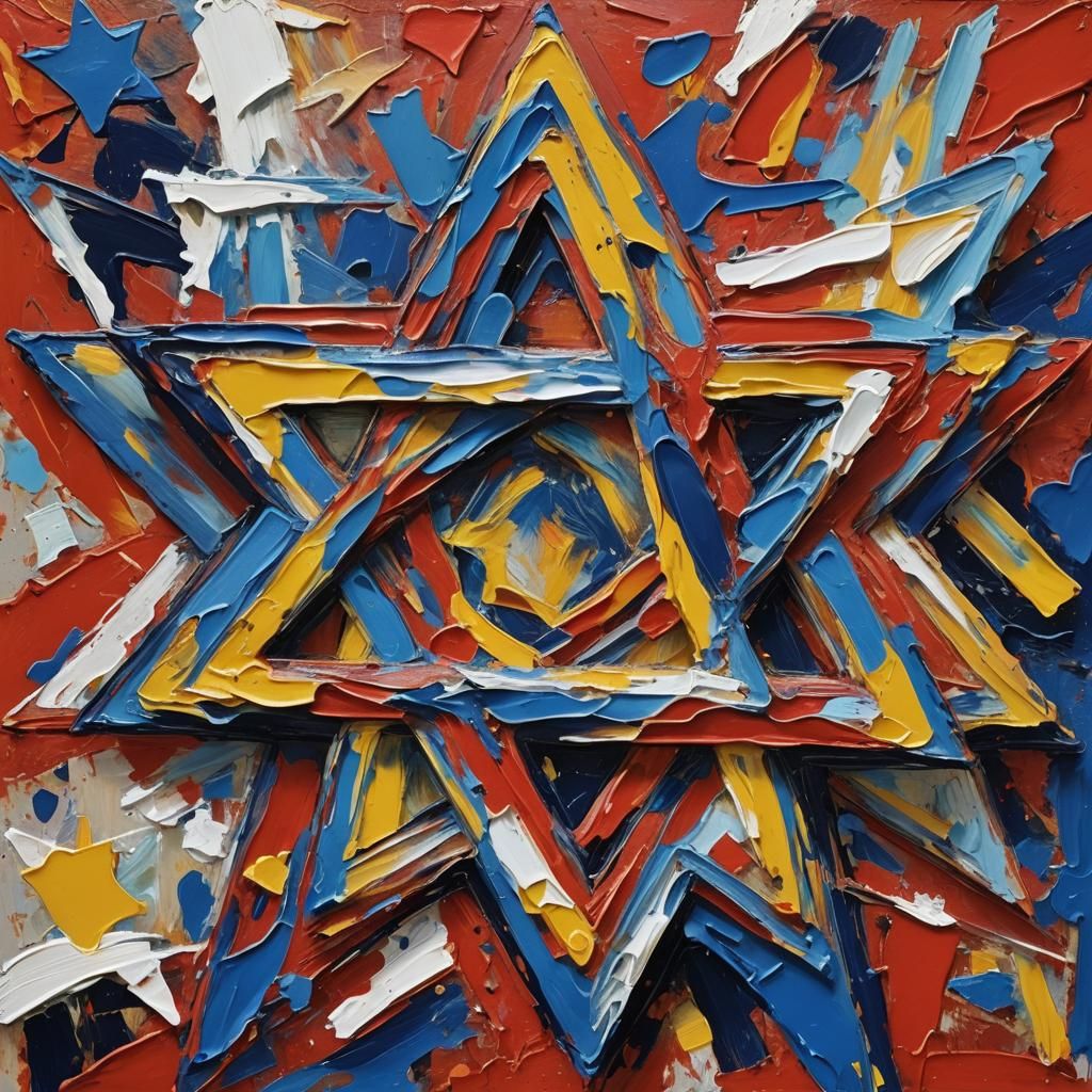 Vibrant Star of David in Neo-Expressionist Impasto Style