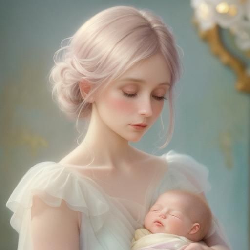 Hyperrealistic Watercolour of Baby Playing with Sister