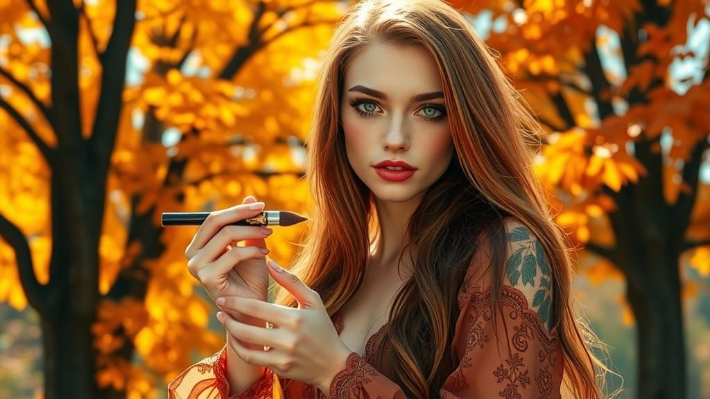 Tattoo Artist in Autumnal Landscape, Graffiti Art Style
