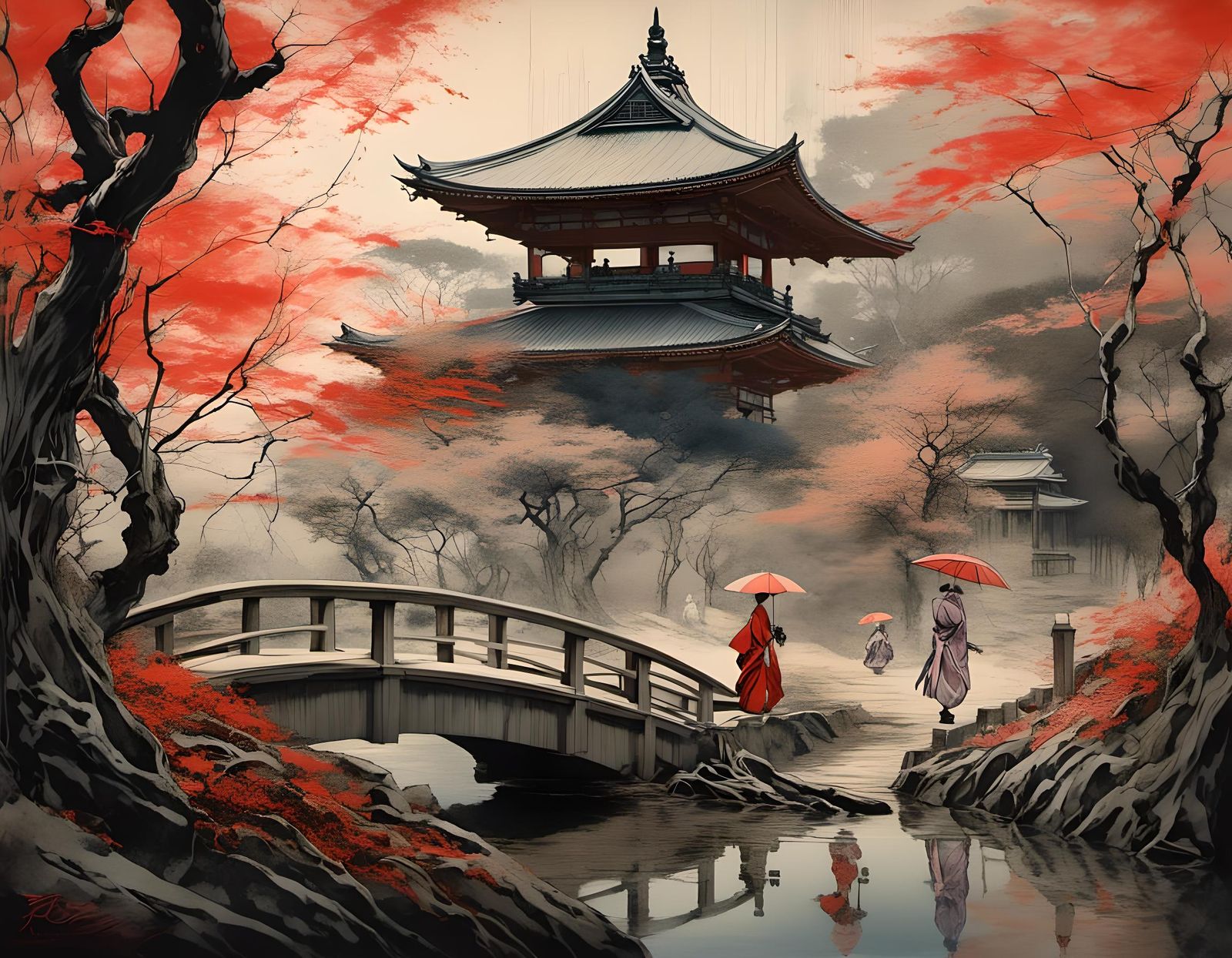 Geishas in Tokyo Park: Vintage Art Nouveau Poster