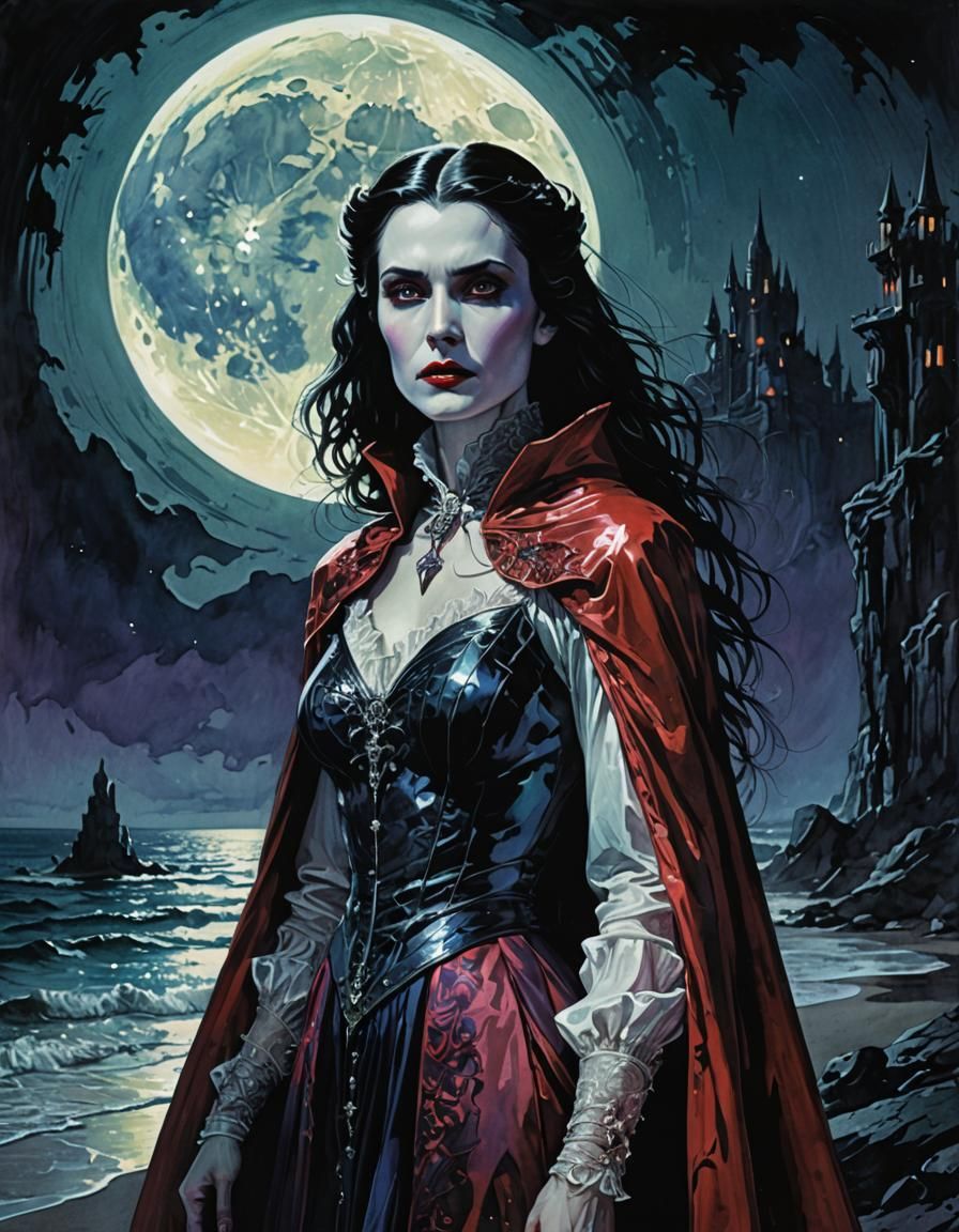 Iridescent Female Dracula Movie Poster in Oil Painting Style