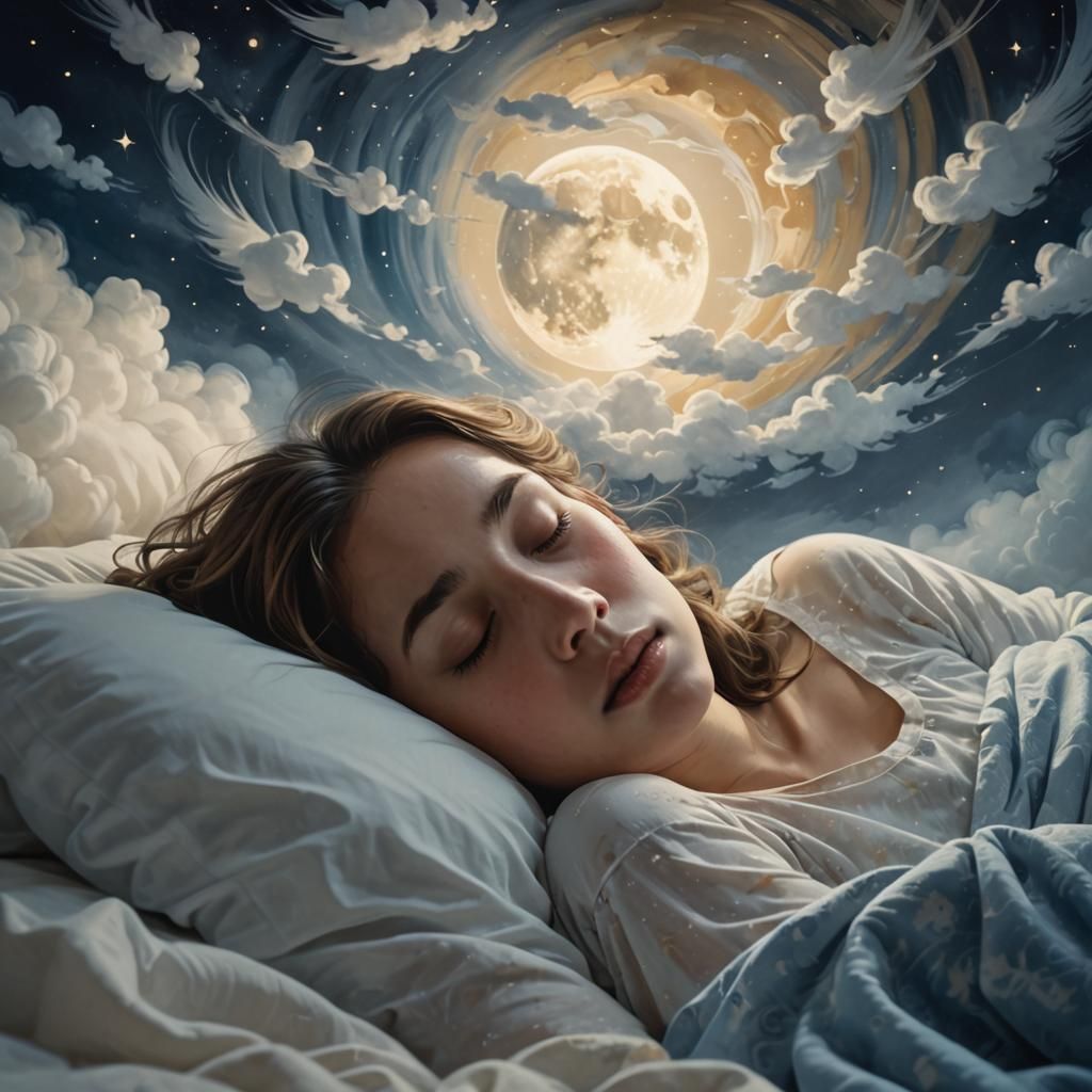 Dreamy Surrealism: Serene Slumber in Moonlit Bedroom