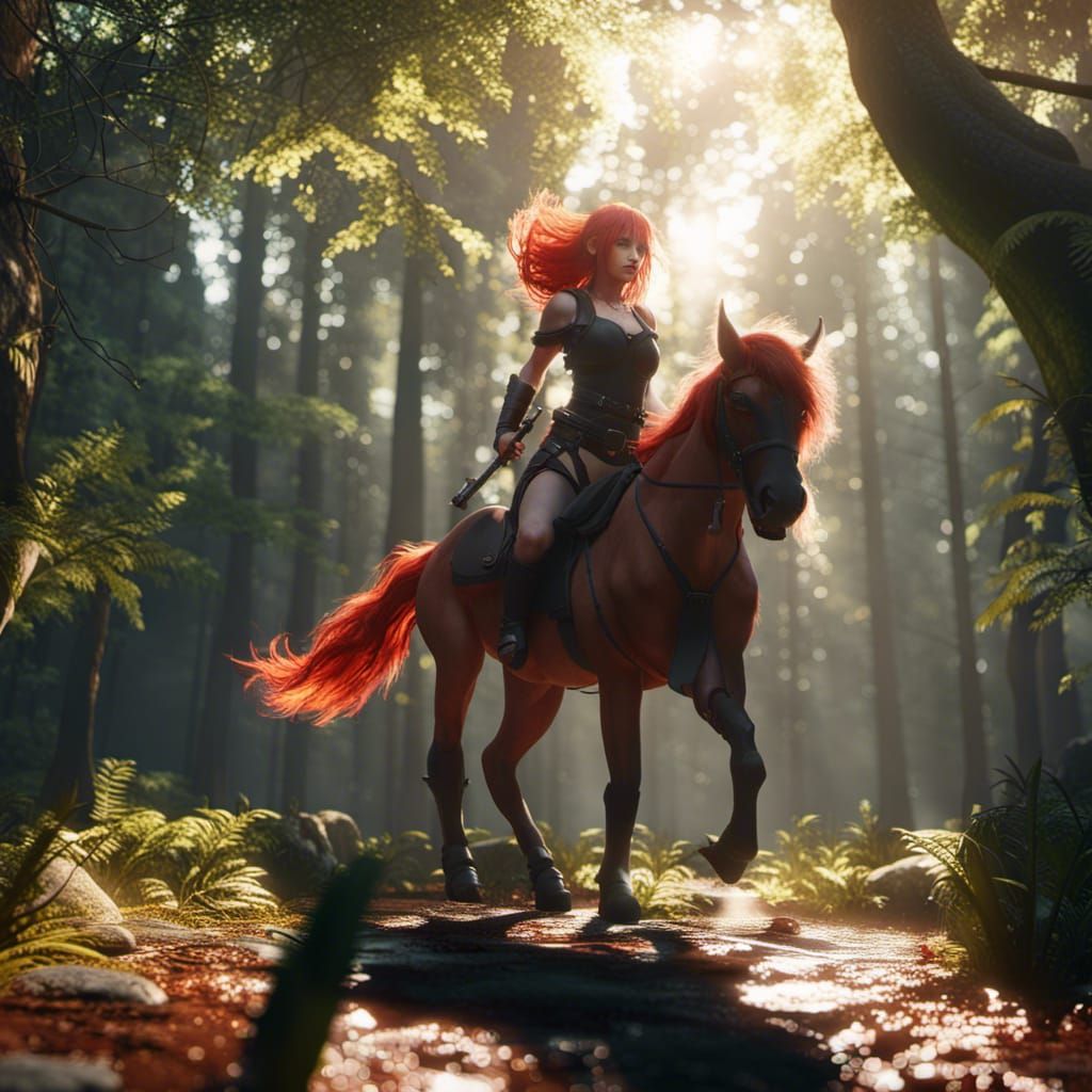 Red-Haired Centaur in Forest, 3D Game Art