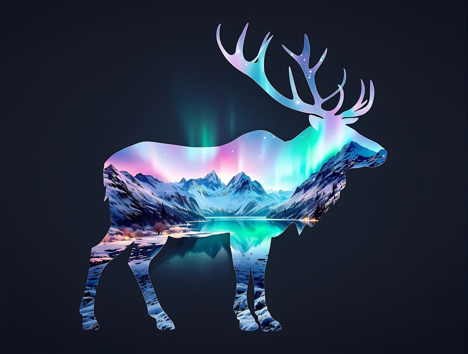 Majestic Reindeer Silhouette Captures Vibrant Aurora Boreali...