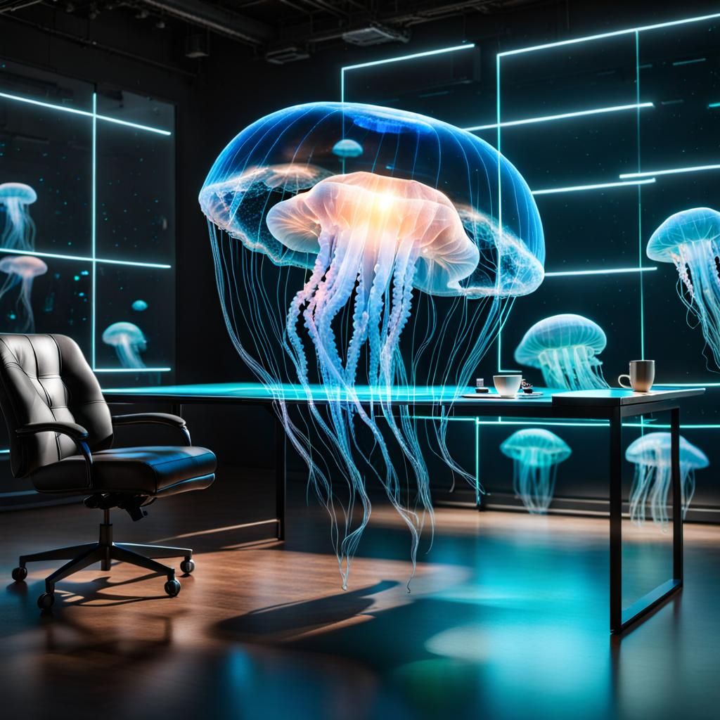 Jellyfish Hologram Display Over Desk