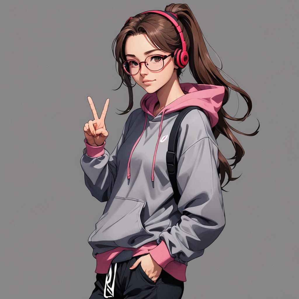 Anime Girl with Pink Hoodie in Manga Style