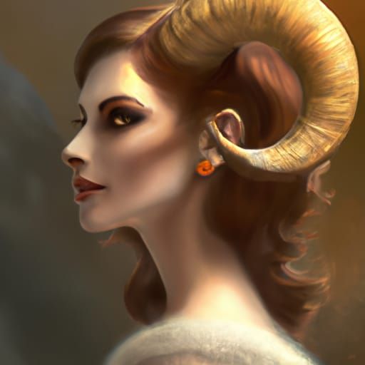 Dramatic Portrait of Aries with Horns