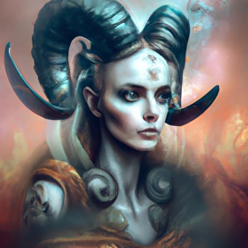 Dramatic Portrait of Aries with Horns