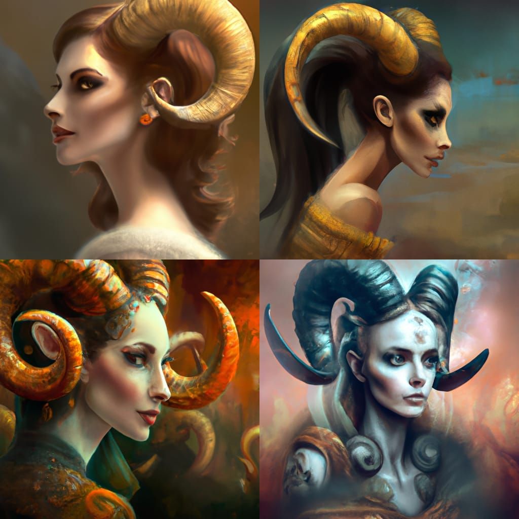 Aries Portrait: Lady with Horns in Digital Painting
