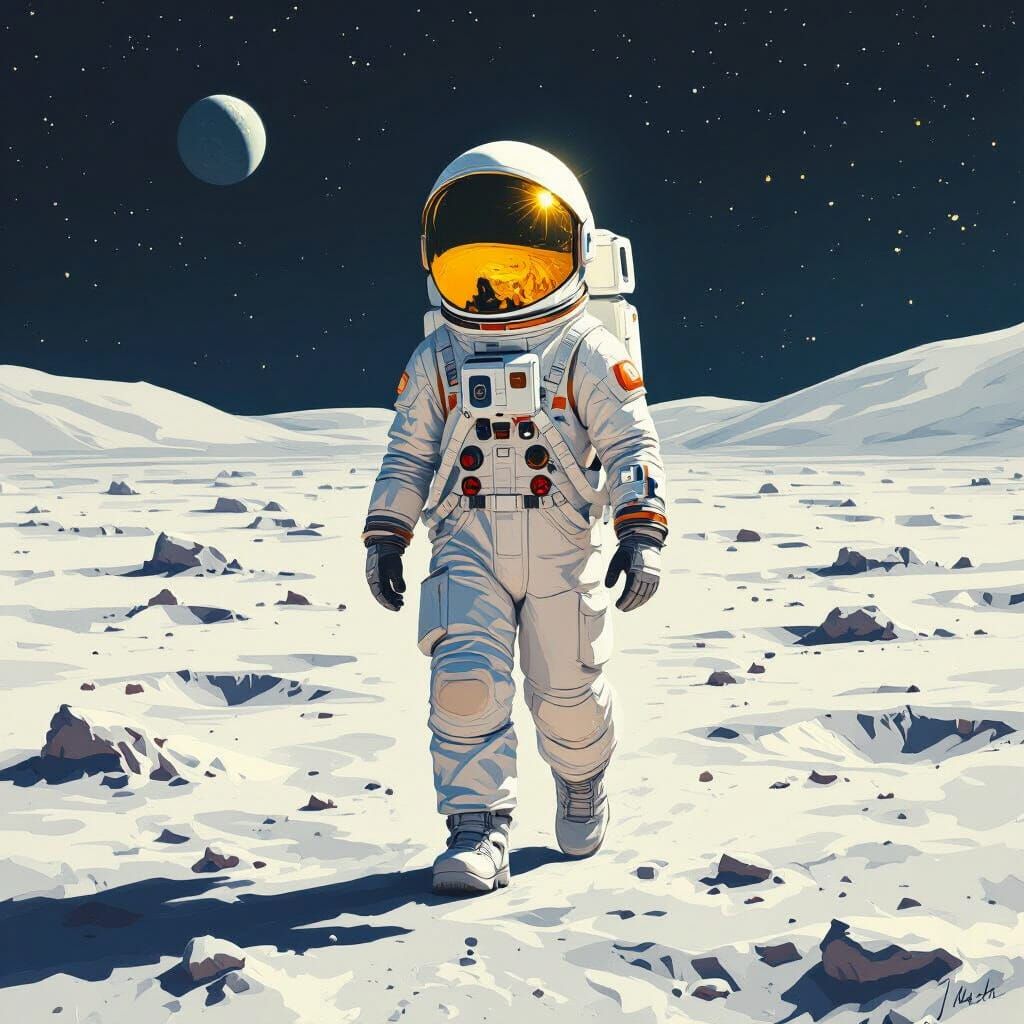 Boy Astronaut Moonwalk, Futuristic Sci-Fi Art