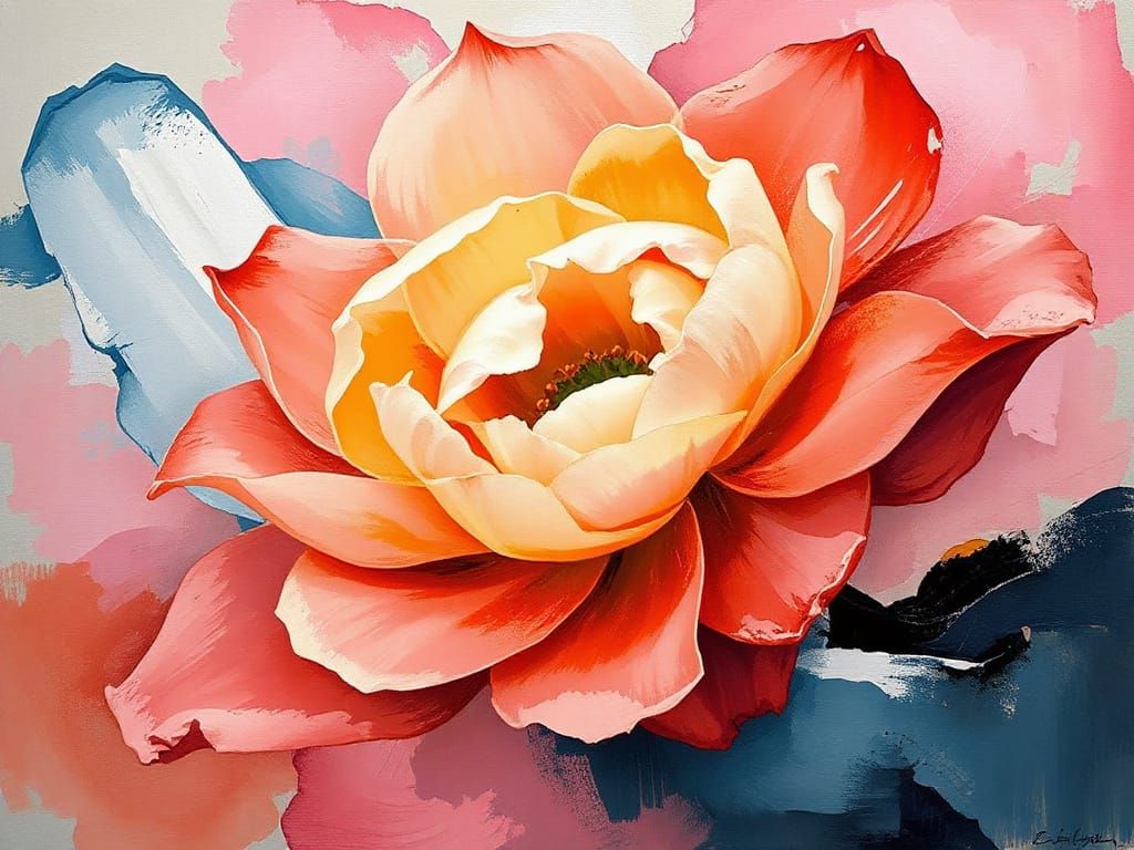 Abstract Expressionist Spiritual Blossoming in Yellow and Go...