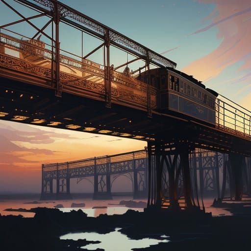 Steam-Powered Skybound Train in Industrial Futurism Style