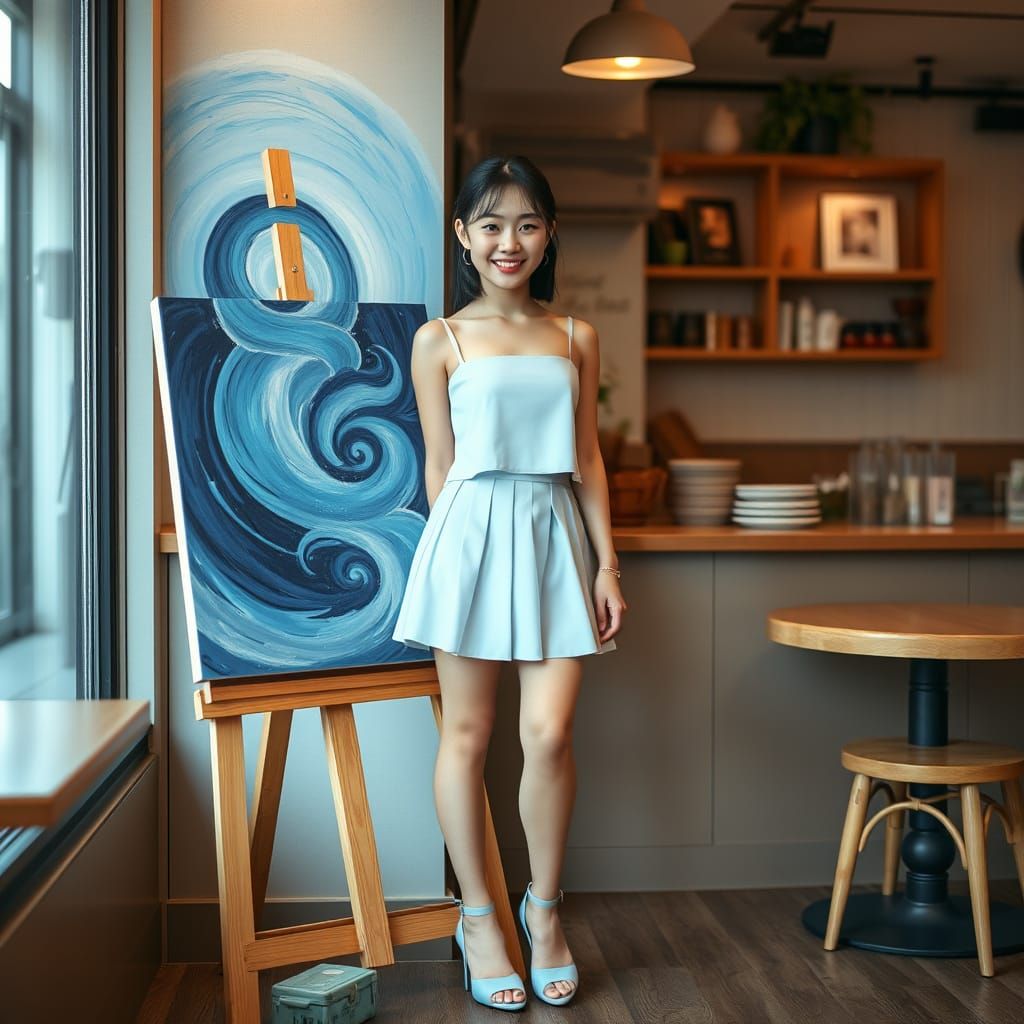 Korean Teenager in Whimsical Coffee Shop Dreamscape