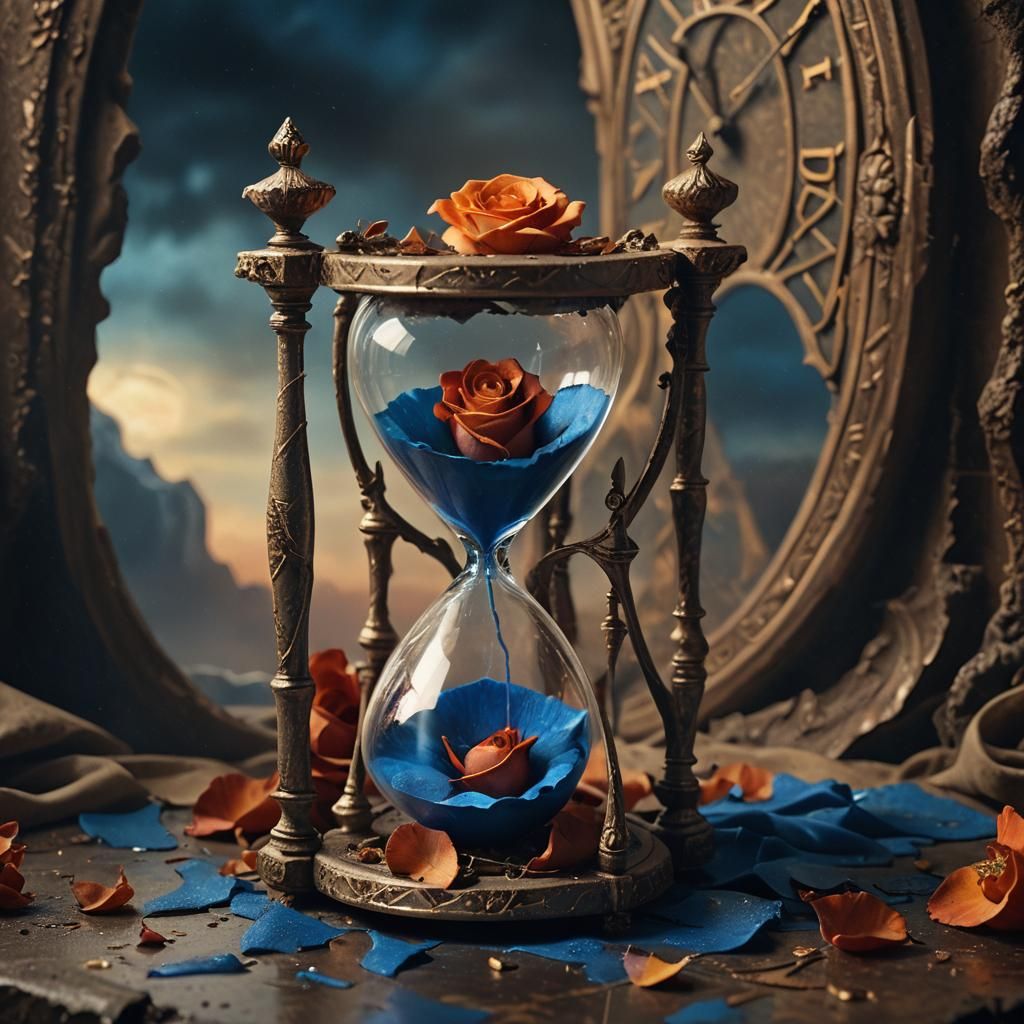 Hourglass and Decaying Rose in Fantasy Style