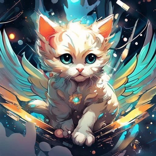 Adorable Angel Kitten in Anime Space Style