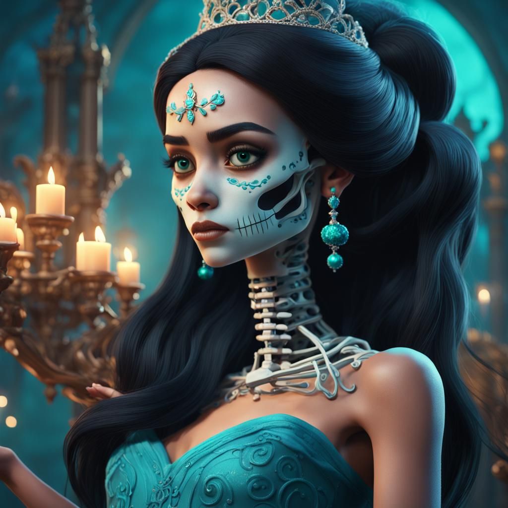 Princess Jasmine Skeleton: Pixar-Style Cartoon Portrait