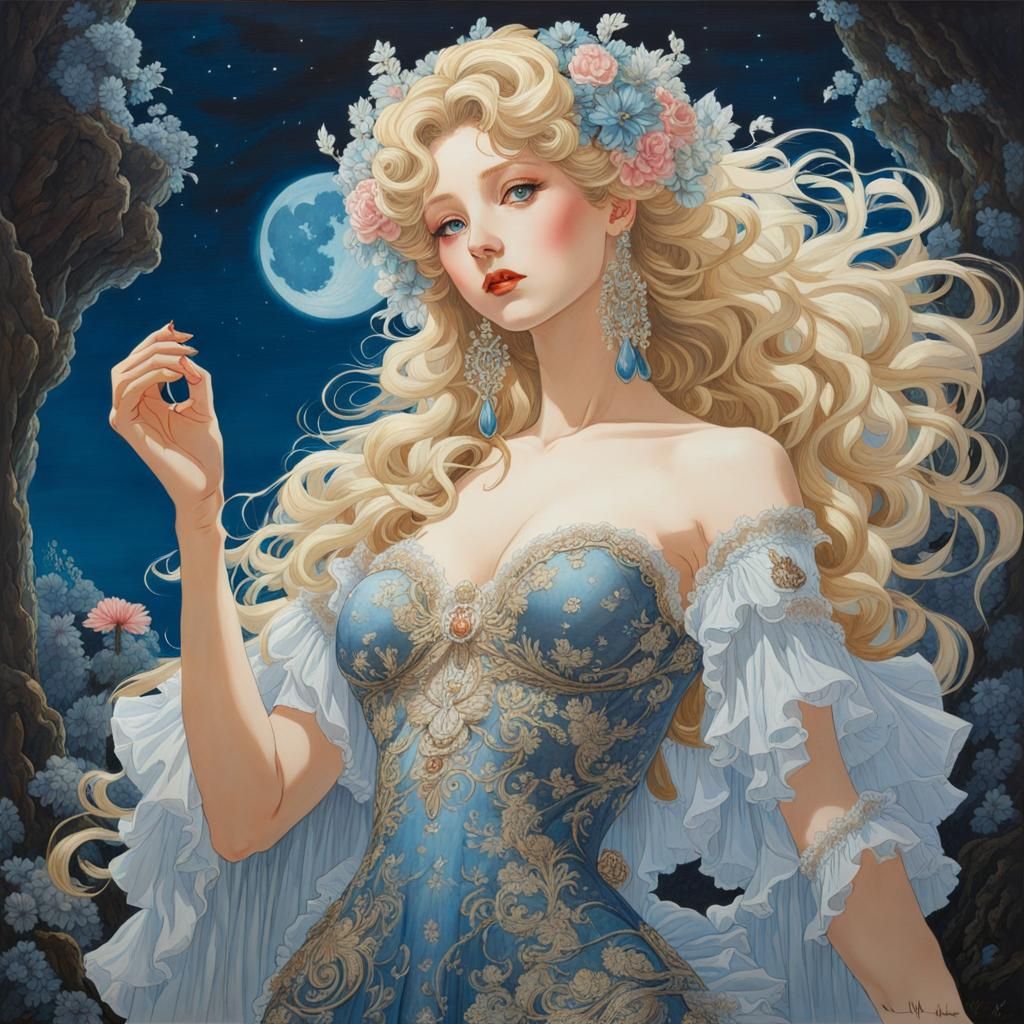 Aphrodite with Glistening Skin in Anime Style