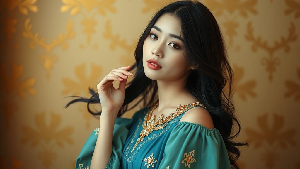 Ethereal Asian Beauty in Teal Gown